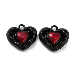 Black Alloy Glass Charms, Lead Free & Cadmium Free, Heart, Black, 14.5x15.5x5mm, Hole: 1.8mm