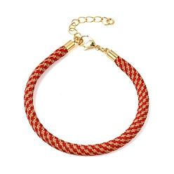 Red Braided Round Polyester Cord Bracelet Makings, with Brass Findings and 202 Stainless Steel Lobster Claw Clasps, Golden, Red, 7.28 inch(18.5cm)