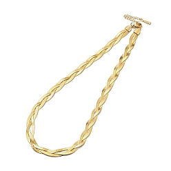 Golden 304 Stainless Steel Interlocking Triple Herringbone Chain Necklace for Men Women, Golden, 14.57 inch(37cm)