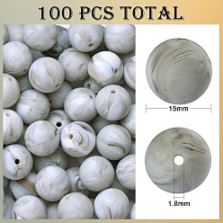 Gainsboro 100Pcs Silicone Beads Round Rubber Bead 15MM Loose Spacer Beads for DIY Supplies Jewelry Keychain Making, Gainsboro, 15mm