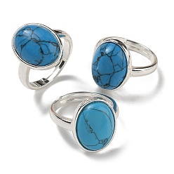 Синтетическая Бирюза Овальные регулируемые кольца с синтетической бирюзой, без свинца и без кадмия, посеребренные латунные перстни для женщин и мужчин, овальный : 18x14 mm, внутренний диаметр: 18 мм