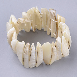 Coquillage De Mer Eau douce shell perles bracelets extensibles, rectangle, couleur de coquillage, 1-5/8 pouces ~ 1-7/8 pouces (4~4.7 cm)