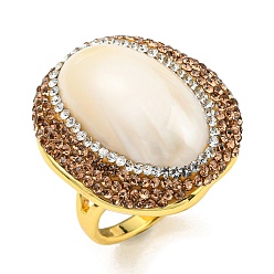 Золотой Овальное открытое кольцо-манжета из натуральной ракушки со стразами, латунное кольцо для женщин, золотые, размер США 9 (18.9 мм)