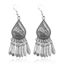 RH537 Bohemian Vintage Carved Alloy Tassel Earrings with Exaggerated Nepalese Ethnic Style