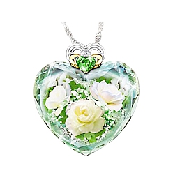 Lime Green Heart Glass Pendant Necklaces with Rhinestone, with Platinum Alloy Chains, Lime Green, Pendant: 23x25mm