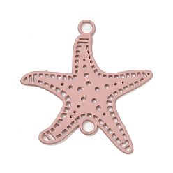 Pink 430 Stainless Steel Connector Charms, Etched Metal Embellishments, Starfish Links, Pink, 21x20.5x0.5mm, Hole: 1.8mm