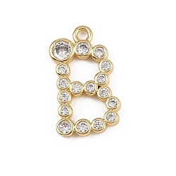 Letter B Латунные микро проложить кубического циркония подвески, стойки покрытие, долговечный, без кадмия и без свинца, реальный 18 k позолоченный, В письме, 18x11x2 мм, отверстие : 1.5 мм