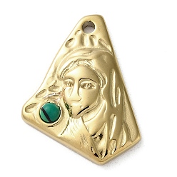 Malachite PVD Vacuum Plating 316 Stainless Steel Pendants, with Synthetic Malachite, Triangle, Real 18K Gold Plated, 24x18.5x3.5mm, Hole: 1.8mm