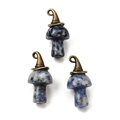 (306FM) Жонкиль матовый с лаймовой подкладкой Подвески из натуральной яшмы с синими пятнами, с ведьминой шляпой из сплава, античная бронза, 31~31.5x15~15.5 мм, отверстие : 1.5x2 мм