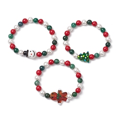 (52) Непрозрачная лаванда 3 шт. 3 стили рождественская серия натуральный фуксит и машан нефрит бусины эластичные браслеты, браслеты из бусин-лэмпворк и ракушек для мужчин и женщин, разноцветные, внутренний диаметр: 2 дюйм (5.2 см), 1 шт / стиль