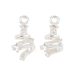 Посеребрённый Рождественские латунные подвески с микропаве из фианита, елочные прелести, 925 серебро покрытием, 14x7x4.5 мм, отверстие : 1.4 мм
