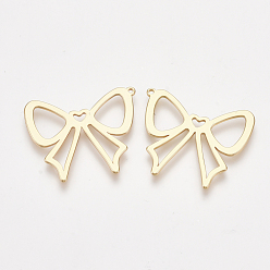 Real 18K Gold Plated Brass Pendants, Bowknot, Nickel Free, Real 18K Gold Plated, 21.5x25.5x1mm, Hole: 0.9mm