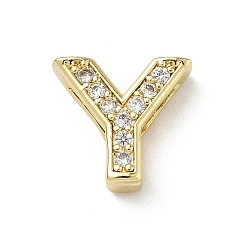 Letter Y Латунный микро pave прозрачный кубик циркония подвески, долговечный, без кадмия и без свинца, Письмо Y, 12x13x4.5 мм, отверстие : 2x9 мм