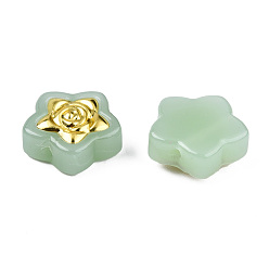 Medium Aquamarine Imitation Jade Spray Painted Glass Beads, with Golden Plated Brass Findings, Star with Flower, Medium Aquamarine, 14x14.5x5.5mm, Hole: 1mm