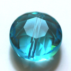 Deep Sky Blue Imitation Austrian Crystal Beads, Grade AAA, Faceted, Flat Round, Deep Sky Blue, 6x3.5mm, Hole: 0.7~0.9mm