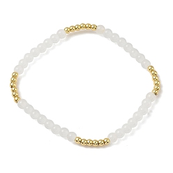 Белый Женские браслеты из круглых бусин из латуни и стекла, стойки покрытие, без свинца и без кадмия, долговечный, белые, внутренний диаметр: 2-1/8 дюйм (5.3 см)