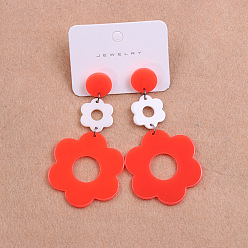 Орхидея 304 из нержавеющей стали болтаться серьги, цветок, с акриловой, платина, сиреневые, 80x40 мм