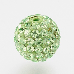 214_Peridot Czech Rhinestone Beads, PP8(1.4~1.5mm), Pave Disco Ball Beads, Polymer Clay, Round, 214_Peridot, 6mm, Hole: 1.5mm, 45~50pcs rhinestones/ball