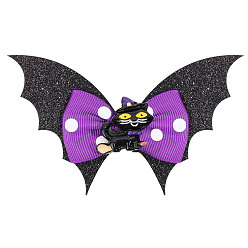 cat Children's Halloween Double-layer Bat Wing Hair Clip with Bow - Pumpkin Head