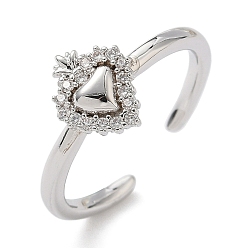 Платина Латунные микро проложить манжеты кольца кубического циркония, святое сердце, долговечный, стойки покрытие, без свинца и без кадмия, платина, 10x8.5 мм