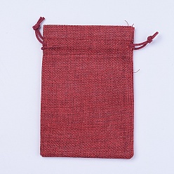 Dark Red Burlap Packing Pouches, Drawstring Bags, Dark Red, 14.5x10.5x0.5cm