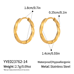 Золотой Простые и элегантные 304 серьги-кольца из нержавеющей стали, золотые, 19x2.5x14 мм