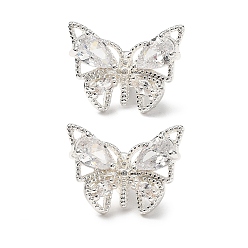 Посеребрённый Латунные микропаве прозрачные подвески с фианитом, бабочка, 925 серебро покрытием, 12x16x10 мм, отверстие : 3 мм