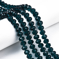 Dark Cyan Glass Beads Strands, Faceted, Rondelle, Dark Cyan, 10x8mm, Hole: 1mm, about 65~66pcs/strand, 20.8~21.2 inch(53~54cm)