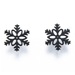 Black Snowflake Spray Painted 430 Stainless Steel Cabochons, Nail Art Decorations Accessories, Black, 5x5x0.3mm