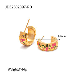 JDE2302097-RD 18K Gold Plated Stainless Steel Small Green Leaf Earrings - Unique Design