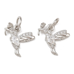 Платина Латунные микропаве прозрачные подвески с фианитом, амулеты птиц, стойки покрытие, долговечный, без свинца и без кадмия, с целью перехода в кольце, платина, 15x12x4 мм, отверстие : 4 мм