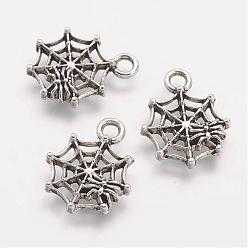 Antique Silver Tibetan Style Alloy Pendants, Spider Web, Antique Silver, 17x13.5x2mm, Hole: 2mm