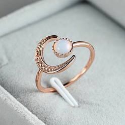 Rose Gold Brass Open Cuff Ring for Womem, with Resin Sun, Moon Ring for Women, Rose Gold, US Size 8(18.1mm)