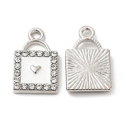 Blanco Colgantes de la aleación del esmalte, con diamantes de imitación de cristal, candado con dijes de corazón, Platino, blanco, 18x11.5x2.5 mm, agujero: 1.8 mm