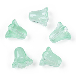 Medium Aquamarine Spray Painted Transparent Glass Beads, Tulip Flower, Medium Aquamarine, 10x11x5.5mm, Hole: 1mm