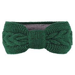 Dark Green Polyacrylonitrile Fiber Yarn Winter Ear Warmer Headbands, Soft Stretch Thick Cable Knit Head Wrap for Women, Dark Green, 250x100mm