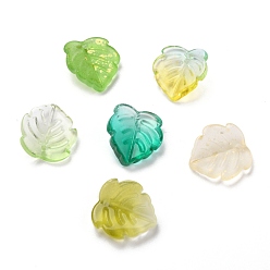 Mixed Color Transparent Glass Pendants, Strawberry Leaf, Mixed Color, 15x14x4mm, Hole: 1mm