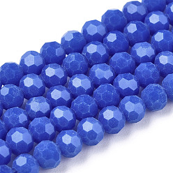 Royal Blue Opaque Glass Beads Stands, Faceted(32 Facets), Round, Royal Blue, 3~3.5mm, Hole: 0.6mm, about 174~175pcs/strand, 21.18''~21.34''(53.8~54.2cm)