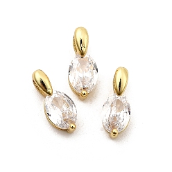 Прозрачный Подвески из латуни с микропаве из кубических цирконий в форме конского глаза, стойки покрытие, долговечный, без кадмия и без свинца, золотые, прозрачные, 12x5x5.5 мм, отверстие : 2.5x2.5 мм
