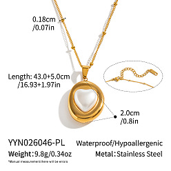 Oval 304 Stainless Steel Geometric Pendant Satellite Chain Necklaces for Women, with Imitation Pearl, White, Real 18K Gold Plated, Oval, 16.93 inch(43cm)