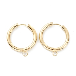 Real 24K Gold Plated 201 Stainless Steel Huggie Hoop Earring Findings, with Horizontal Loop and 316 Surgical Stainless Steel Pin, Real 24K Gold Plated, 26x24x3mm, Hole: 2.5mm, Pin: 1mm