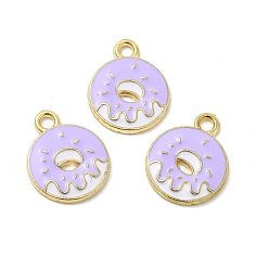 Lilac Alloy Enamel Pendants, Donut Charm, Golden, Lilac, 19x15x2mm, Hole: 2mm