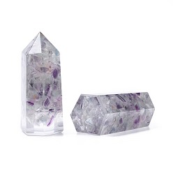 Fluorite Orgone Obelisk Jumbo, Resin Pointed Home Display Decoration, Healing Stone Wands, for Reiki Chakra Meditation Therapy Decos, with Natural Fluorite Inside, Irregular Hexagonal Prisms, 51~52x26~27x20~23mm