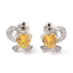 Золотистый Серьги-гвоздики из латуни с микропаве из кубического циркония, долговечный, цветок, платина, золотые, 10x10.5 мм