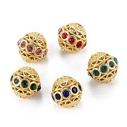 Mixed Color Brass Micro Pave Cubic Zirconia Beads, Round, Long-Lasting Plated, Real 18K Gold Plated, Mixed Color, 11.5x10mm, Hole: 2mm