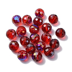 Cerise AB Color Plated Glass Beads, Faceted Round, Cerise, 10x9mm, Hole: 1.5mm