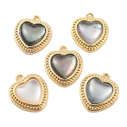 Real 18K Gold Plated Natural Freshwater Shell Brass Heart Charms, Real 18K Gold Plated, 13.5x12x3.5mm, Hole: 1.2mm