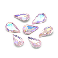 Pearl Pink Pointed Back Glass Rhinestone Cabochons, Back Plated, Faceted, AB Color Plated, teardrop, Pearl Pink, 13x8x4mm