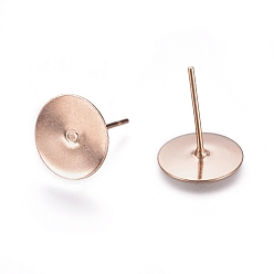 Rose Gold 304 Stainless Steel Stud Earring Findings, Flat Pad Earring Post, Rose Gold, 12.5x10mm, Pin: 0.7mm
