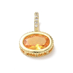 Naranja Latón pavimenta colgantes de circonio cúbico, encantos ovalados planos, larga duración plateado, chapado en rack, sin plomo y el cadmio, real 18 k chapado en oro, naranja, 19x14x7.8 mm, agujero: 5x7 mm